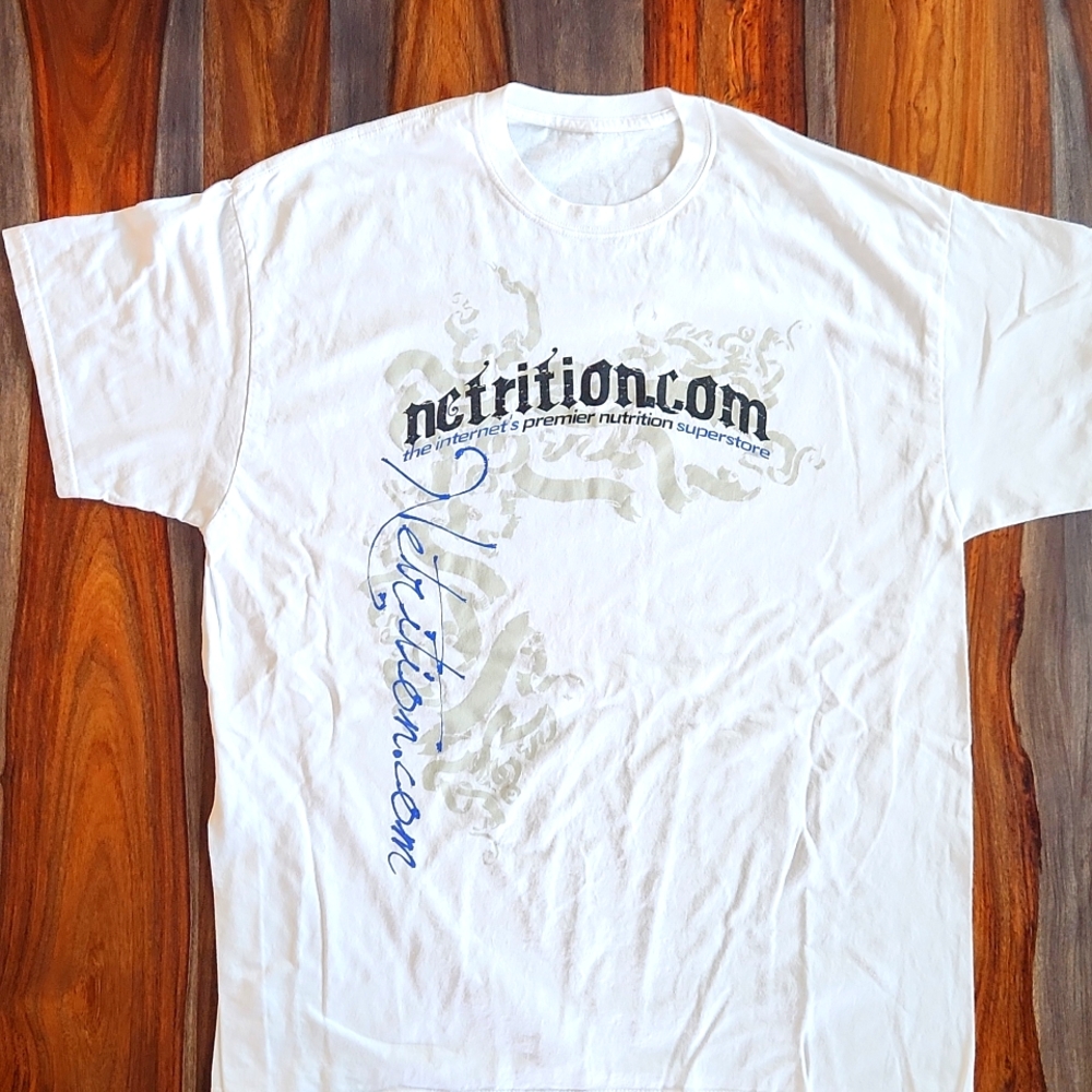 Nice Men's XL Netrition T-Shirt, Graphic Tee, White with Black, Blue, Gray
